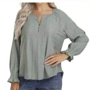 Frye Romantic Fairy Victorian Airy Top Long‎ Sleeve Textured Green Women Size L